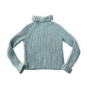 Vintage J. Crew 3D Knit 100% Cotton Turtleneck Sweater L Heavyweight Cable Knit